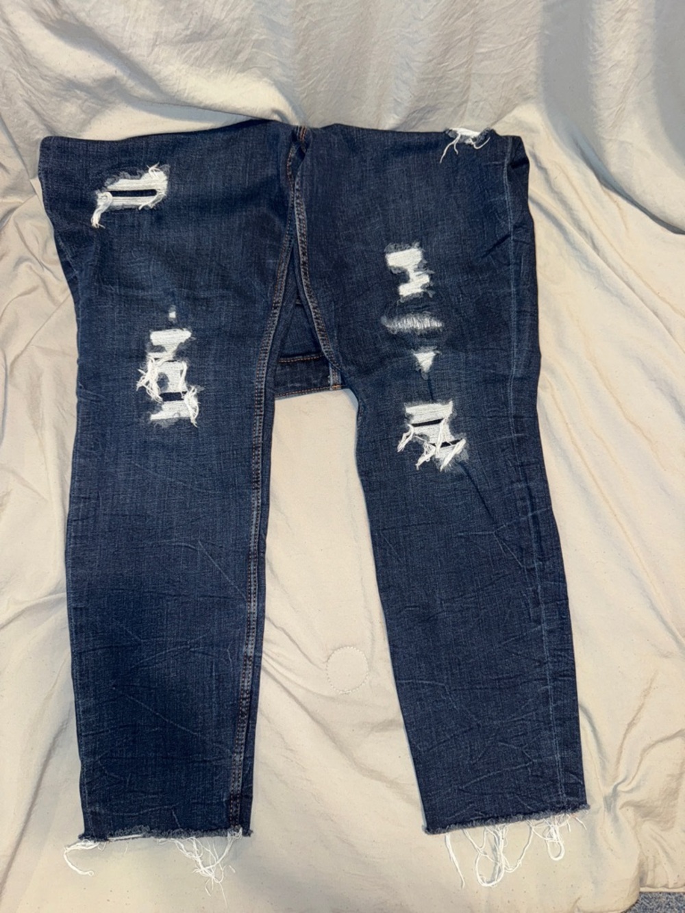 Old Navy Dark Blue Distressed Ankle Crop Jeans - Picture 2 of 5